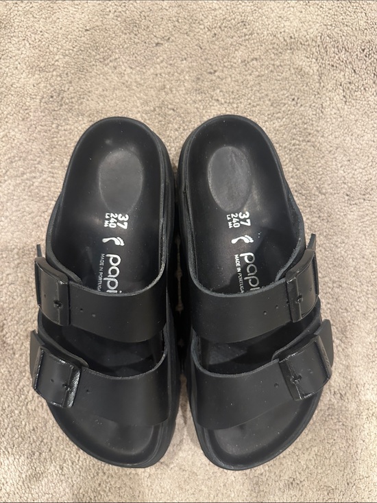 Birkenstock Shoes - Birkenstock Black Platform Double-Buckle Slide Sandals